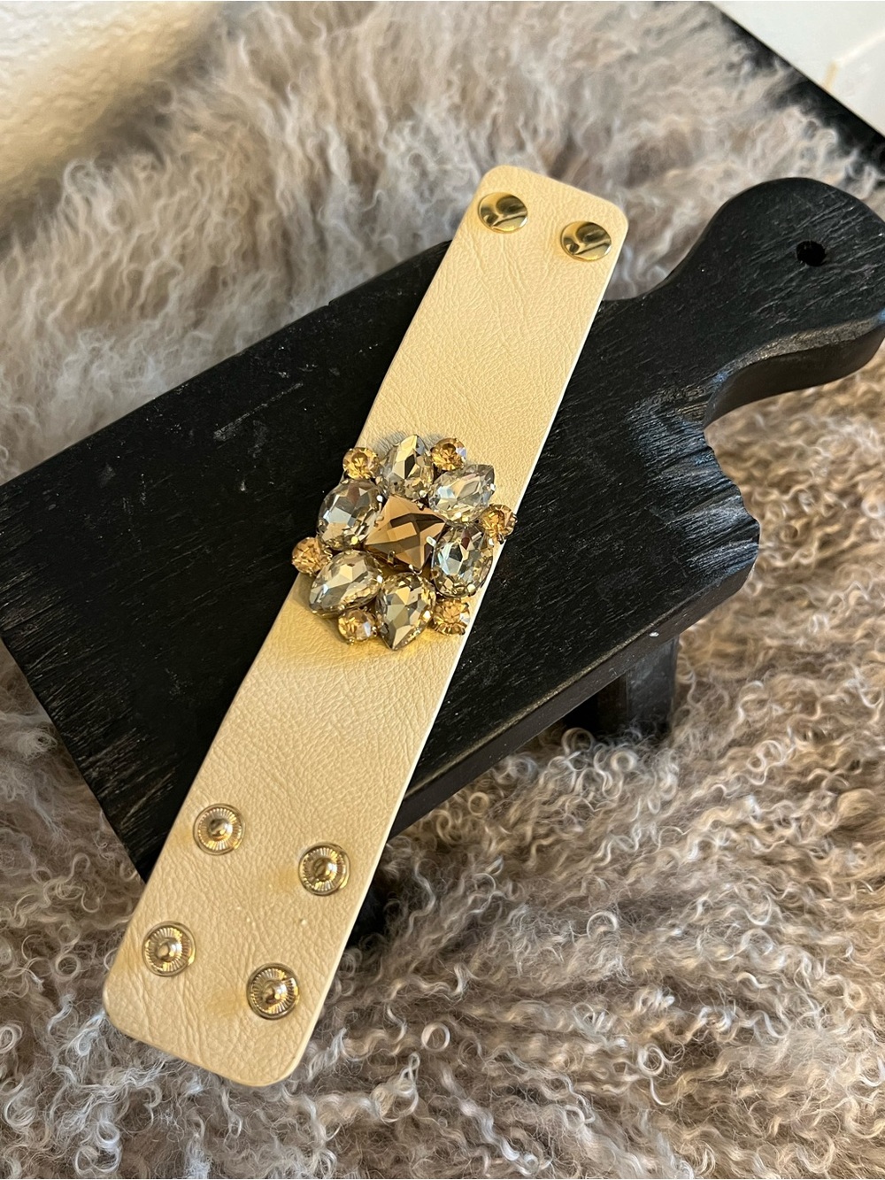 Crystal Accent Ivory Leather Cuff Bracelet